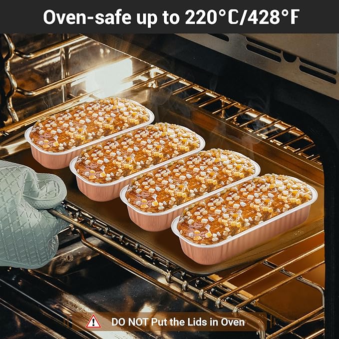 EUSOAR Disposable Aluminum Ramekins, 25pcs 6.8oz 6.5"x2.5"x1.2" Foil Mini Loaf Pans with Lids，Cupcake Baking Cups Containers Wrappers, Dessert Cheesecake Creme Brulee Ramekins Pan-Rose Gold