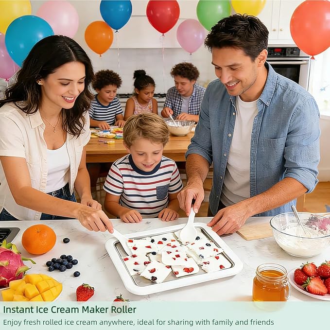 Rolled Ice Cream Maker, No Electricity DIY Homemade Rolled Ice Cream Kit, 304 Stainless Steel Instant Frozen Ice Cream Roller for Kids or Adults, Perfect for Family Nights, Parties, Playdates (White)