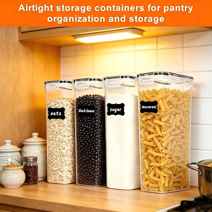 2.8L Airtight Food Storage Containers Set - Cereal Storage Containers for Kitchen Storage & Organisation with Lids & BPA Free Pantry Storage Containers Organiser（4 Pack）
