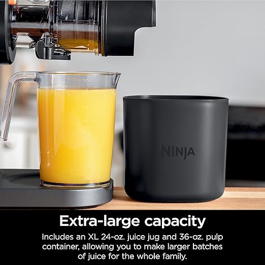 Ninja NeverClog Cold Press Juicer, Powerful Slow Juicer with Total Pulp Control, Countertop, Electric, 2 Pulp Functions, Dishwasher Safe, 2nd Generation, Charcoal, JC151