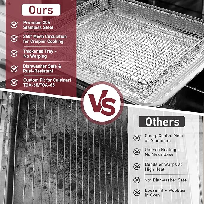 Air Fryer Tray Replacement for Cuisinart TOA-60/TOA-65/TOA-70 Oven, Stainless Steel Air Fryer Basket and Tray for Ninja Combi Cooker SFP701 Air Fryer Basket for Oven Air Fryer Pan Accessories for Oven