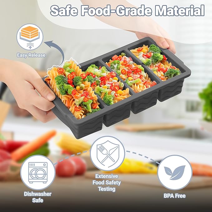 Doasuwish Silicone Freezer Tray for Soup with Lid – 1-Cup Soup Container Style Ice Cube Trays for Freezer, Meal Prep & Food Storage, Freeze 250mL/125mL Portions – 2 Pack