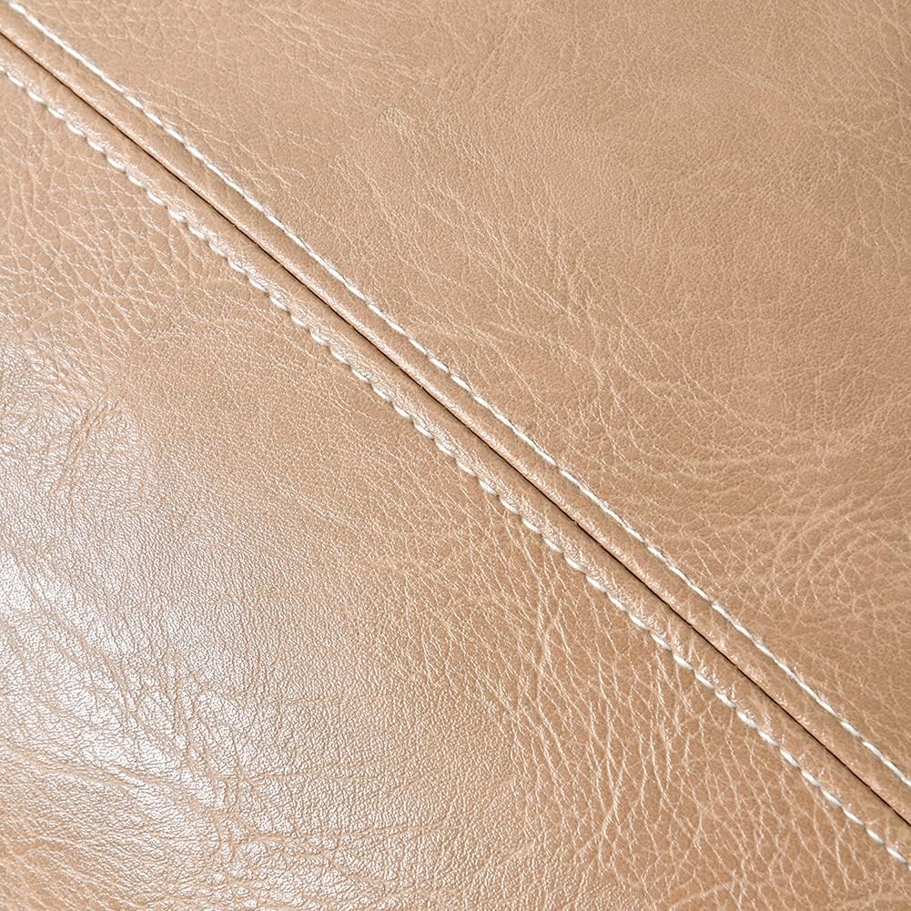 Fancy Homi Tan Lumbar Waterproof Faux Leather Decorative Throw Pillow Covers 12x20 Inch for Living Room Couch Bed, Beige Hand Stitched Cushion Case 30x50 cm, Taupe Modern Farmhouse Home Décor