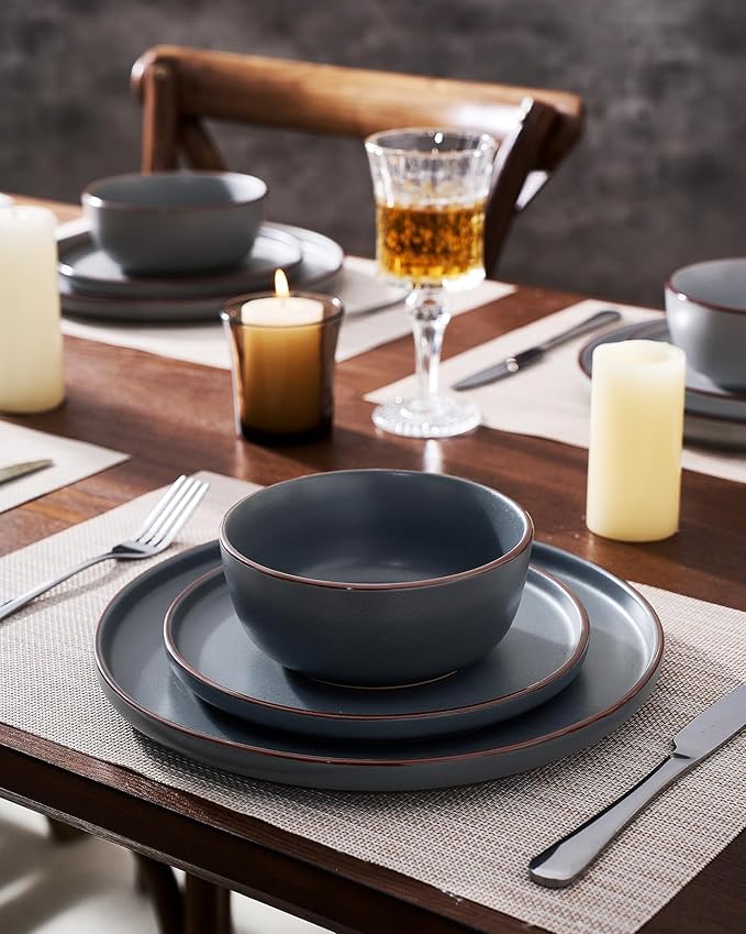 Famiware Mercury Plates and Bowls Sets, 12 Pieces Stoneware Dinnerware Sets, Dishes Set for 4, Microwave and Dishwasher Safe, Multi-color