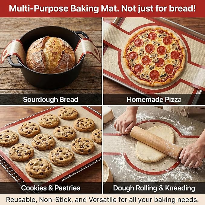 Silicone Bread Sling for Dutch Oven, 2-Pack Non-Stick Reusable Baking Mats with Long Handles, Easy to Clean, Ideal for Sourdough Bread Transfer & Baking