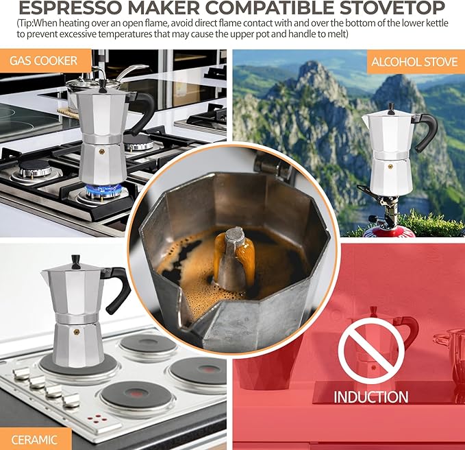 Aluminum 12 Cup 600ml Moka Pot Express Coffee Maker Stovetop Espresso Percolator Coffeemaker Italian Classic Style Brewing Greca Cafe Mocha Machine for Cafeteras Lover Camping Travel and Home Use 20oz