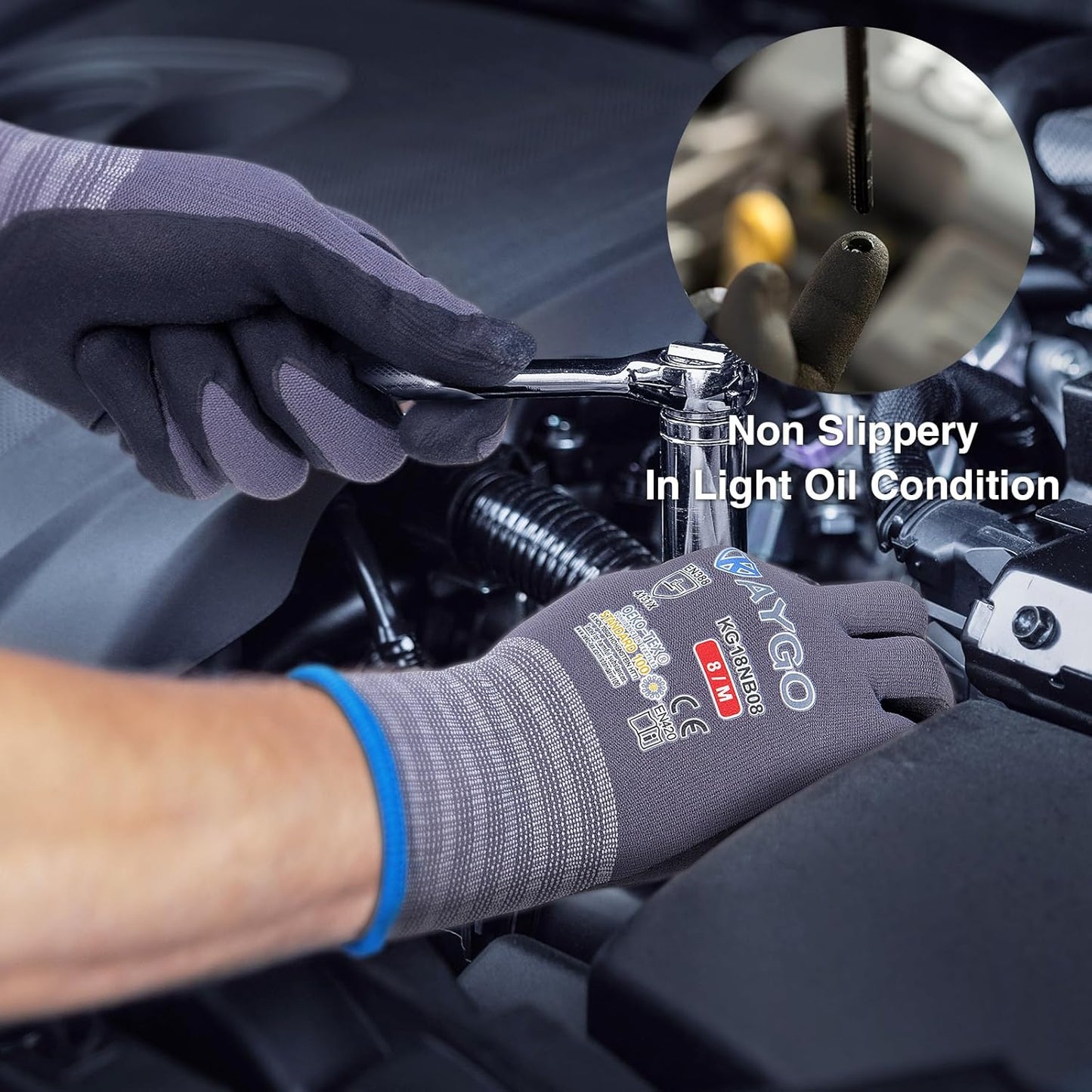 KAYGO Safety Work Gloves MicroFoam Nitrile Coated, 12 Pairs KG18NB,Seamless Knit Nylon Glove for Men and Women, Ideal for Automotive,Warehouse,Construction (Small,Gray)