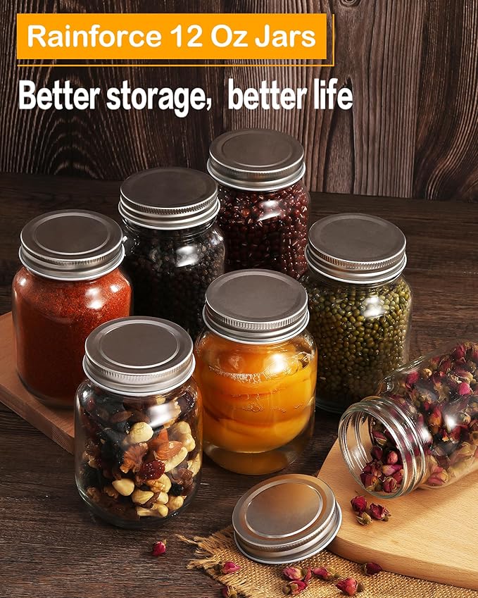 12oz Glass Jars With Lids Regular Mouth 20 Pack -Mason Jars 12 oz For Crafts, Meal Prep, Canning Jars For Food Storage Frascos De Vidrio Con Tapa Para Conservas-with 20 Chalkboard Stickers-Silver Lid