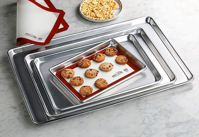New Star Foodservice Commercial-Grade 18-Gauge Aluminum Sheet Pan/Bun Pan (9 x13 x1 inch (Quarter Size))