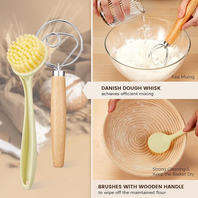Banneton Bread Proofing Basket - Sourdough Starter Kit Banneton Sourdough Proofing Basket Set of 2, Sourdough Bread Baking Supplies for Making Baking Fermentation (9" Round Set of 2, 6 Accessories)