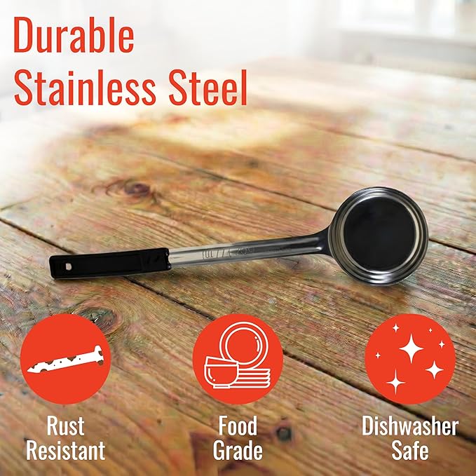 6 Ounce Solid Stainless Steel Portion Control Ladle Spoon for Measuring and Serving; Commercial Grade Serving Scoops [Pack of 12]
