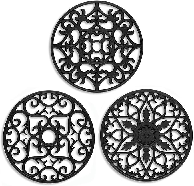 ME.FAN Trivets for Dishes/Pots/Pans, 3 Pcs Silicone Mats, Flexible/Durable/Non Slip Hot Pads to Protect Table and Counter Top (Black)