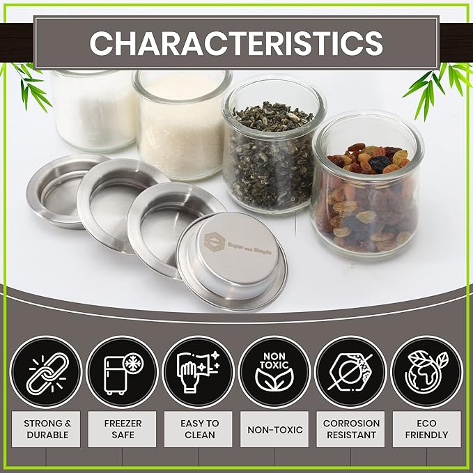 Oui Yogurt Jar Lids | Choose from Bamboo Designs, Silicone, or Metal, 4-24 pieces | Lids for Oui Jars | Oui Yogurt Lids | Yogurt Jar Covers for Regular & Petite Oui Pots - Stainless Steel 4 piece set