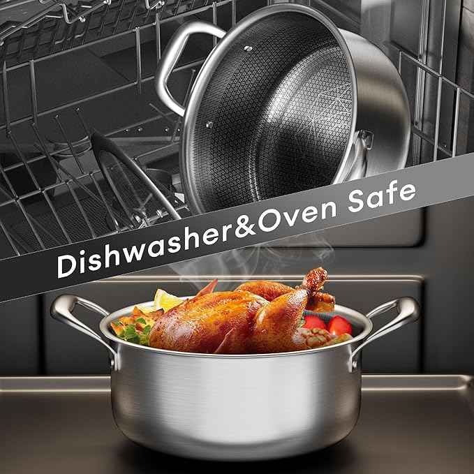 COOKER KING Stainless Steel 6 Pcs Pots Set, 1.5 & 2QT Saucepan and 5-Quart Pots with Lids, Non Stick, Non Toxic, Stay-Cool Handles, Induction, Oven, Dishwasher Safe