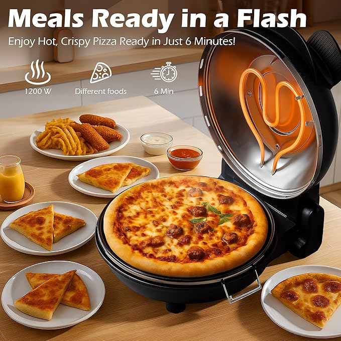 12" Pizza Oven, Indoor Pizza Oven Heats up to 800°F, 1200W Electric Pizza Maker with Viewing Window, Temperature Control & Timer
