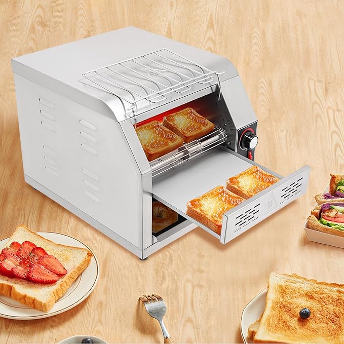 Commercial Conveyor Toaster 1900W, 300 Slices/Hour Heavy-duty Stainless Steel Countertop Bread Oven with 7-Speed Control & Temp Adjust