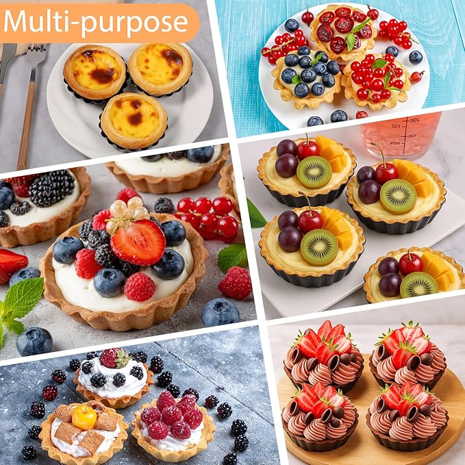 Yolev 24 Pcs Mini Pie Tart Pans 3" with Removable Bottom Round Nonstick Quiche Pan Bakeware Egg Tart Molds Fluted Side Small Quiche Pans Steel Mini Pie Tins for Pies Mousse Cheese Cake Dessert