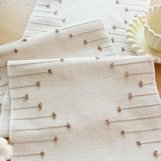 FEXIA Boho Table Runner with Tassels 90 Inches Long for Home Decor Macrame Room Decor Farmhouse Rustic Table Runners for Dining Bedroom Bridal Shower (12x90 Inches)