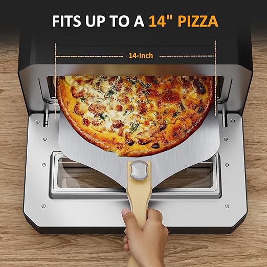 Pizza Oven Indoor Outdoor: Heats up to 750℉, Up to 12" Electric Countertop Pizza Maker with 6 Presets, Control Knob, Portable Pizza Cooker Warmer for Home, Camping, Pizza Stone, Pizza Peel