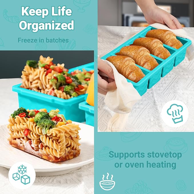 Doasuwish Silicone Freezer Tray for Soup with Lid – 1-Cup Soup Container Cube Style Ice Cube Trays for Freezer, Meal Prep & Food Storage, Freeze 250mL/125mL Portions – 2 Pack