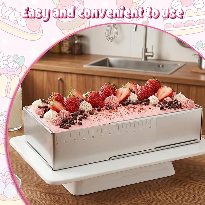 Rectangular Mousse Cake Mold, Stainless Steel Heavy Duty Adjustable Rectangle Shaped Cake Cutter Tiramisu Pan Extensible Pastry DIY Baking Tool for Baking Accessories - 10 * 7in