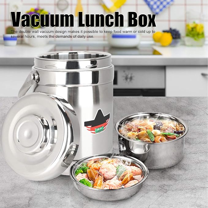 Vacuum-Insulated Food Jar, 1.8L Straight Shape Double-Wall Vacuum Insulated Lunch Box, Stainless Steel Hot Food Container and Lunch Container Bento Box for Food Flask Wide Mouth, Silver