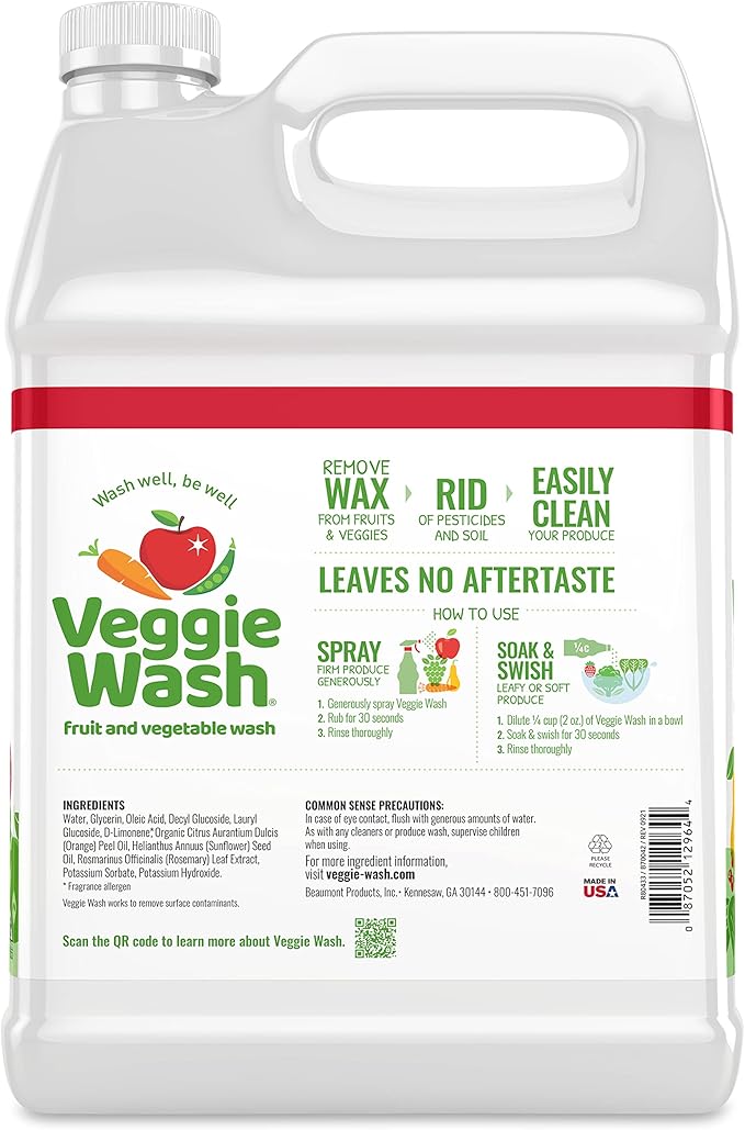 Veggie Wash Fruit and Vegetable Wash, Ideal for Cleaning Produce, 1 Gallon
