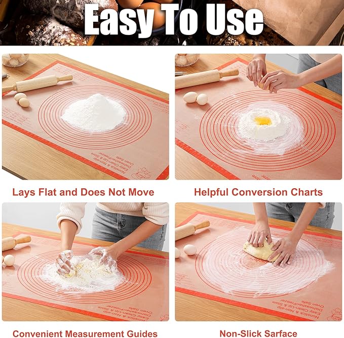 Silicone Pastry Mat 36x24 Inch Extra Large Baking Mat, Nonstick Kitchen Counter Kneading Board, Perfect for Dough, Pastry, Dough Rolling, Fondant, Pie Crust, Fondant, Cookies, Bread, Pasta, Pizza