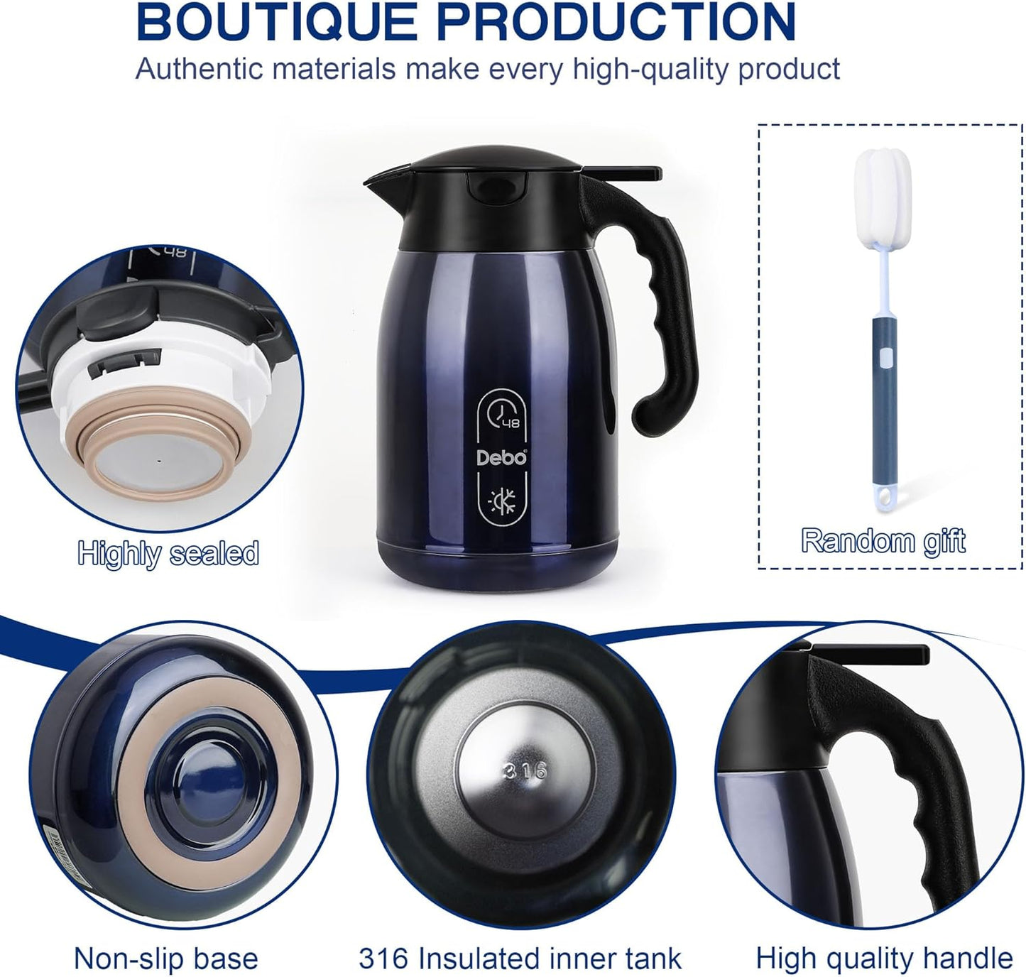 Thermal Coffee Carafe-56OZ vacuum Coffee Carafe For Keeping Hot Liquids,Coffee Carafe,Thermal Stainless Steel, Coffee Carafes Press On Lid, Coffee Dispenser Bpa Free .(1.6l) Starry Blue