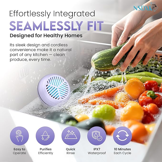 Fruit and Vegetable Washing Machine, Fruit Vegetable Cleaner Device, Portable USB Wireless Veggie Wash with Purification Technology, for Washing Fruits, Vegetables, Rice, Meat, Purple