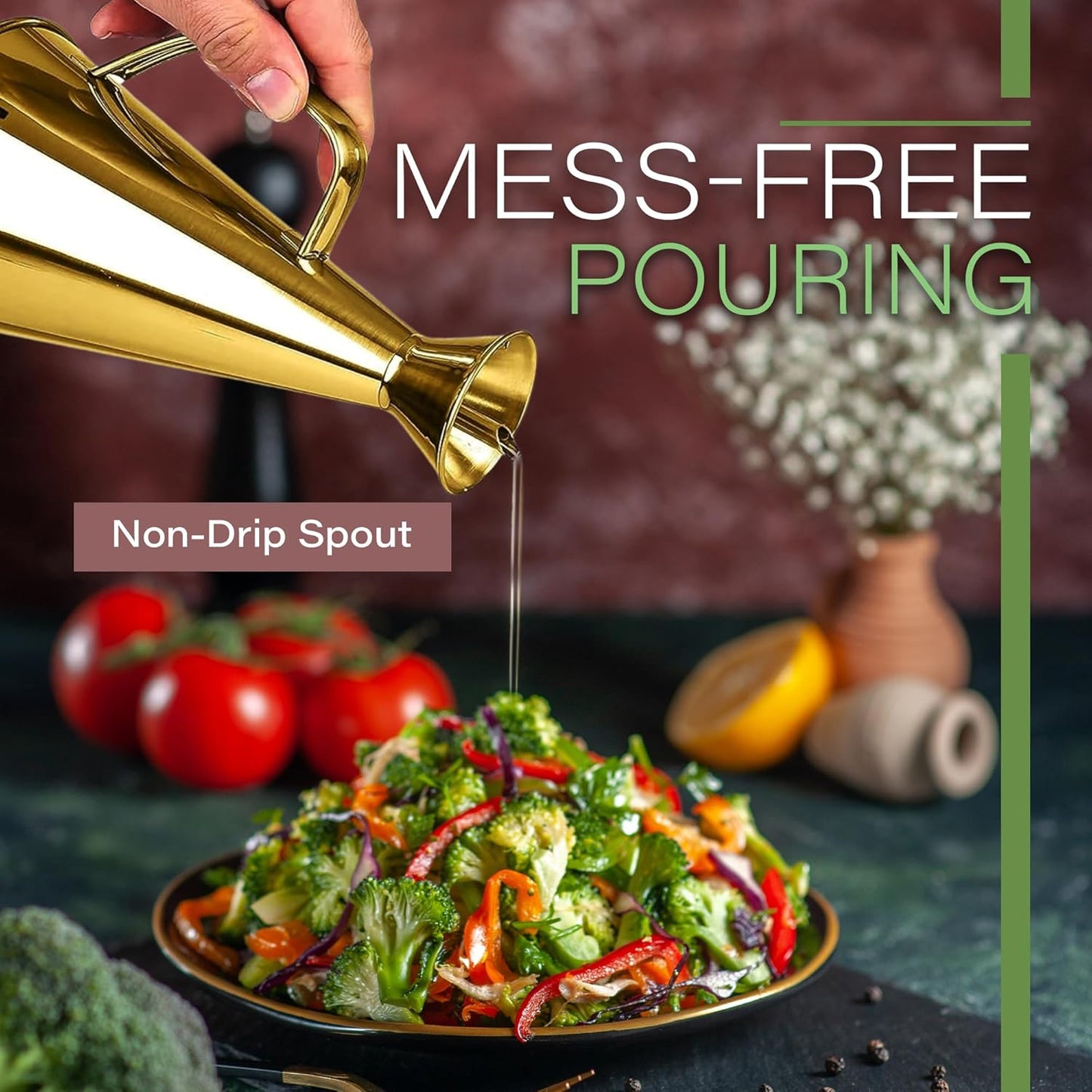 Olive Oil Dispenser Bottle Stainless Steel Non Drip Leak Proof No Mess Vinegar Pourer & Kitchen Drizzler 8.5 oz 250ML 0.25 Litre Great for Pouring & Drizzling Easy to Clean & Leakproof