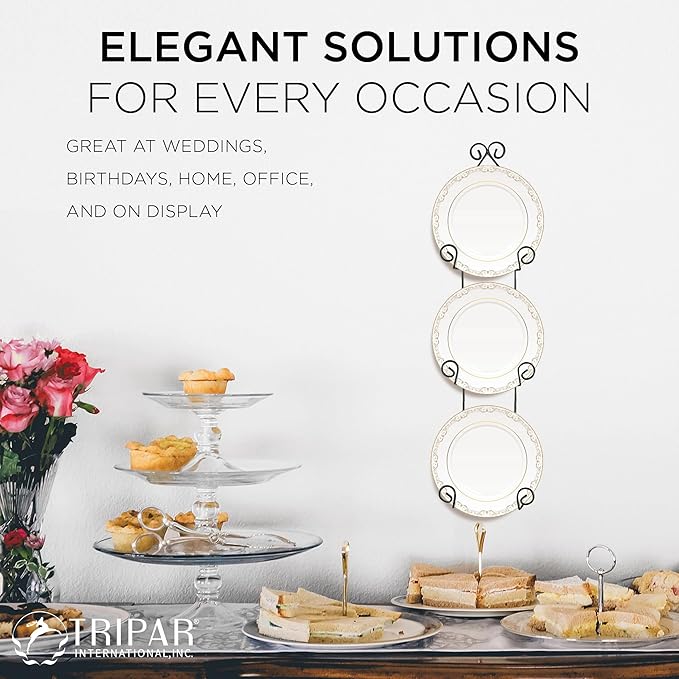 TRIPAR Vertical Wall Plate Rack, Black Display (3 Tiers) - Lightweight & Durable - Contains 3 Non-Adjustable Brackets - Elegantly Display Plates, Tiles, Artwork, & More