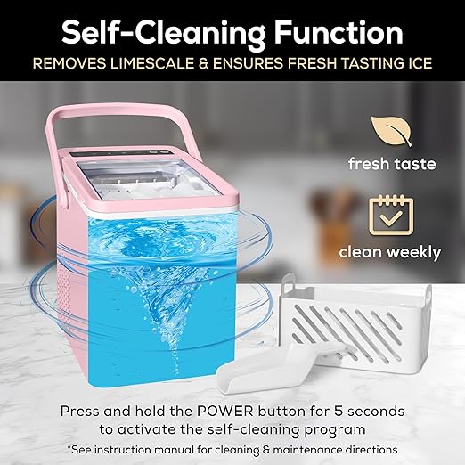 Igloo Portable Ice Maker with Handle & Scoop- Countertop Ice Maker with LED Control Panel & 1.5 Qt Water Tank- Ice Maker Produces 26 Lb Of Ice In 24 Hours With 9 Large or Small Cubes In 7 Minute -Pink