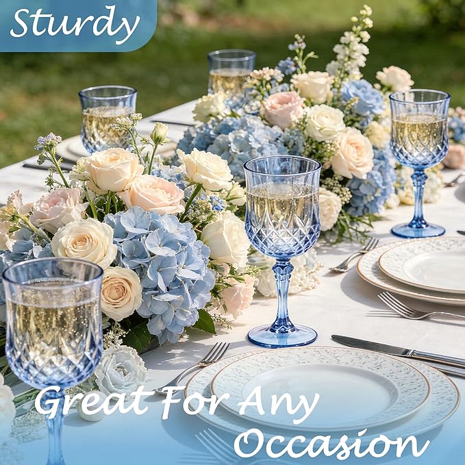 Plastic Wine Glasses, Plastic Goblets Vintage Style Cordial Unbreakable Drinking Glasses for Wedding Reception, Grand Event Party Supplies(48, Blue)