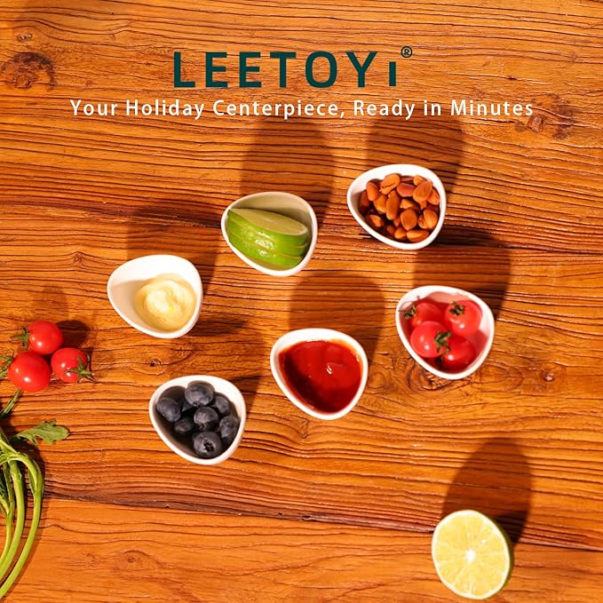LEETOYI Mini Ceramic Ramekins Souffle Dishes 1.5 OZ, Small Dipping Bowls, Sauce Dip Bowls for Kitchen Serving Sauce Condiments, Oven & Microwave Safe, Set of 6, White