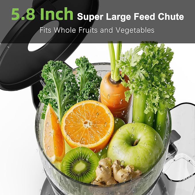 Cold Press Juicer – 5.8" Extra-Wide Feed Chute | Max Nutrient Retention | Slow Masticating Juicer for Whole Fruits & Vegetables