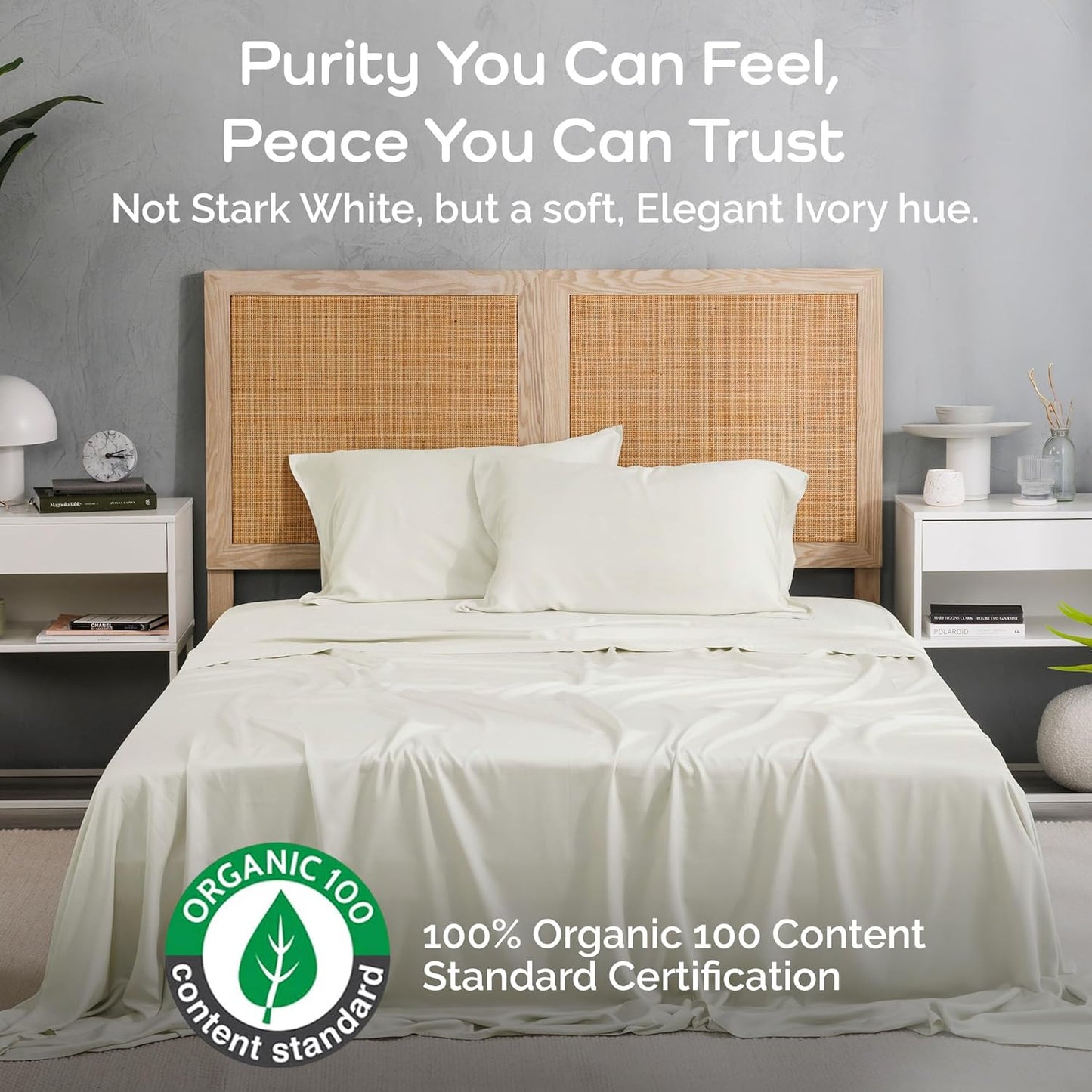100% Viscose from Bamboo Sheets King Size, Super Soft King Bed Set, 4PC Cooling Sheets for Hot Sleepers, Organically Grown Bedding Sheet, King Size Sheet Set - Ivory - 76" x 80"