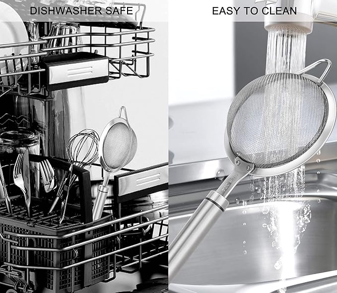 304 Stainless Steel Fine Mesh Strainers for Kitchen, Colander-Skimmer with Handle, Sieve Sifters for Food, Tea, Rice, Oil, Noodles, Fruits, Vegetable