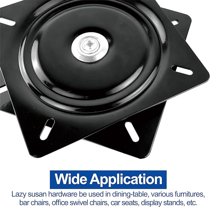 13 Inch Lazy Susans Turntable Bearings Swivel Zinc Plate, Black Square Lazy Susan Hardware, Heavy Duty Lazy Susan Replacement Parts,Swivel Bar Stools for Table, Chair, Round Bar Stools (1Pack)