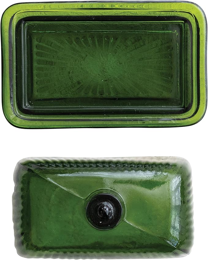 Creative Co-Op Pressed Glass Butter Dish, Green