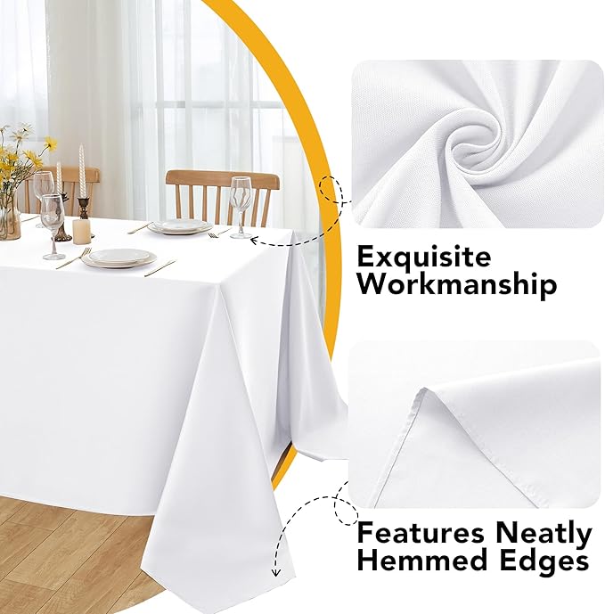 10-Pack White Tablecloths for Rectangle Tables, 70 x 120 Inches, Stain-Resistant Polyester Fabric for 6 Foot Tables - Washable Table Covers for Weddings, Banquets, Birthday Parties, Events