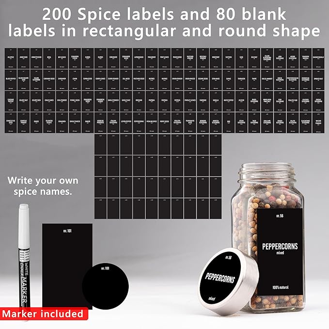 Deco haus Glass Spice Jars with Label 24 x 4oz [LABELS incl] Spice Containers with 280 Labels, Shaker Lids, Funnel & Chalk Marker - Empty Herb Seasoning Containers, Small Seasoning Bottles for Herb