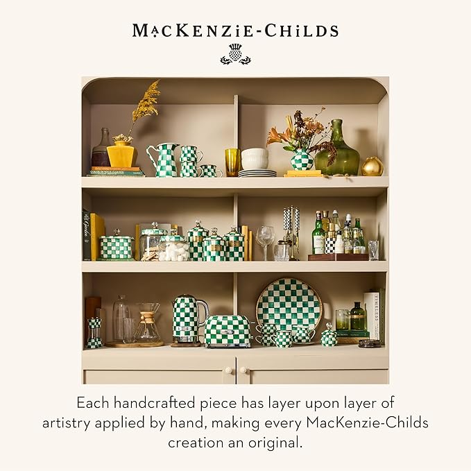 MACKENZIE-CHILDS Enamel Grinder, Refillable Manual Salt and Pepper Grinder, Green-and-White Emerald Check