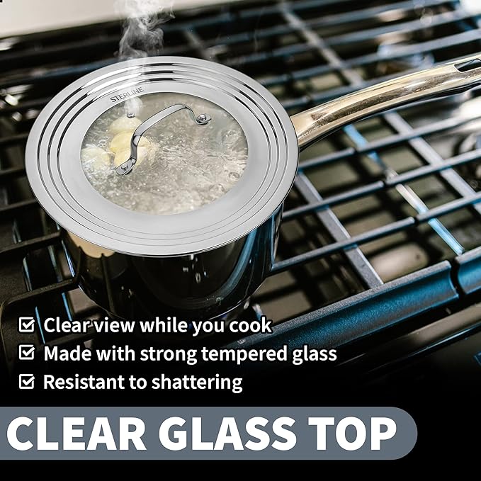 Small Universal Lid,Fits 5,8 Inch Cookware,Tempered Glass Top with Steam Vent for Pots, Pan, and Cast Iron Skillets,Stainless Steel Replacement Pot Lid for Kitchen Organizing, Space Saving