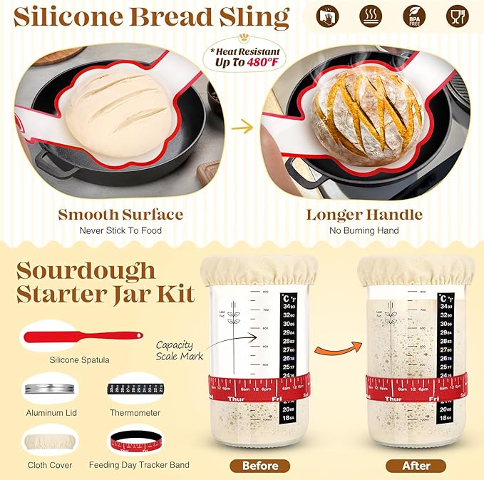 Sourdough Starter Kit, Sourdough Bread Baking Supplies, Sourdough Kit Home and Kitchen, Sour Dough Starter Kits, Sourdough Jar, Bread Proofing Basket, Sourdough Bread Basket, Sour Dough Kit Tools