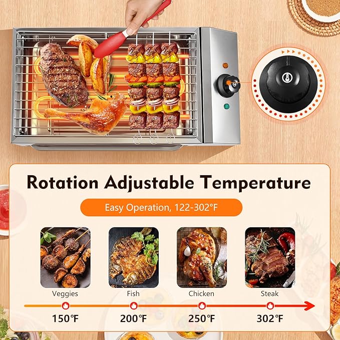 Electric Indoor Outdoor Grill, 1800W Commercial Electric Grill with Removable Griddle, Adjustable Temperature 122F-572F, Stainless Steel Smokeless Indoor Grill for Party Cooking Home Commercial