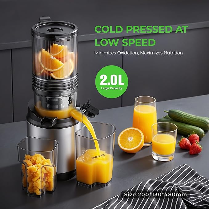 Juicer Machines, Cold Press Juicer with Wide Feed Chute, 3-in-1 Slow Masticating Juicer, Juice, Nut Milk & Sorbet Maker, BPA-Free, High Juice Yield for Whole Fruits & Vegetables Easy to Clean