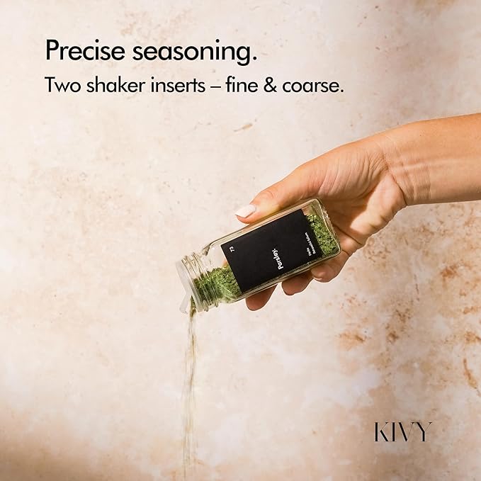 KIVY Spice Jars with Labels [24x 4oz] Glass Seasoning Containers with Airtight Lids for Organization - Empty Square Bottles for Spices & Seasonings with Shaker Lids - Spice Containers Wood Bamboo