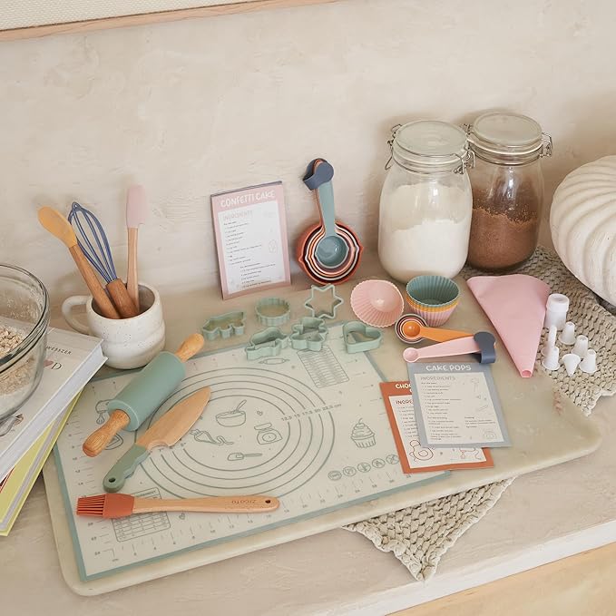 Wooden Baking Set for Kids - A Complete Set of Real Kitchen Utensils Gives Toddlers a Fun Cooking Experience - Durable Safe to Use Tools are Perfect for Gifting to Create Lasting Family Memories