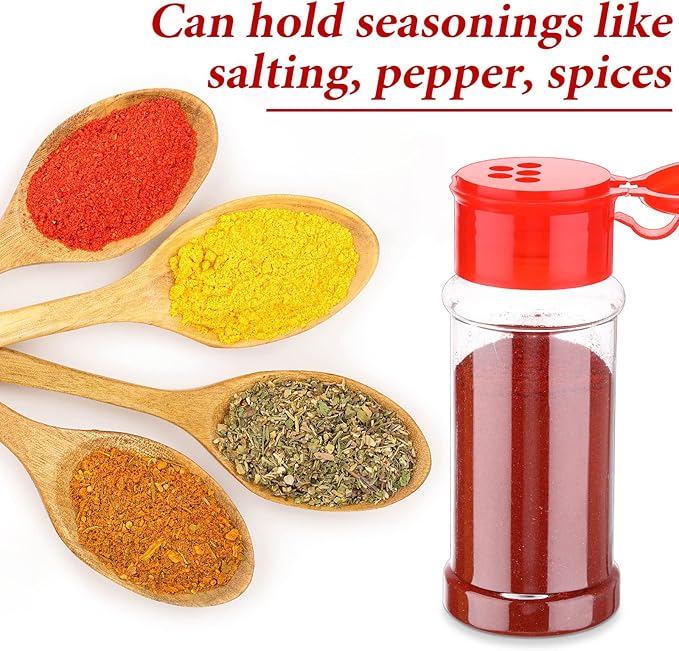 Amyhill 100 Pcs Plastic Spice Bottles Spice Jars Seasoning Jars Shaker Plastic Jars 3.3 Oz/ 100ml Seasoning Shaker with Shaker Lids(Red Lid)